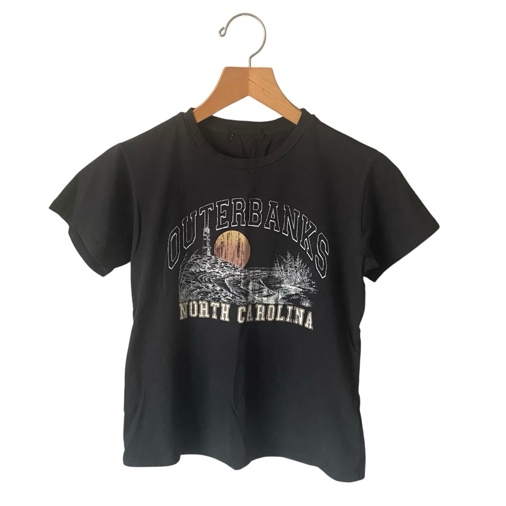 Buckle Outer Banks North Carolina 100% Cotton Washed-Out Black Sun Graphic Tee